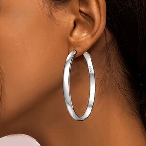 925 Sterling Silver Womens 1.75" Large Chunky Hoop Earrings Ladies Hoops Jewelry